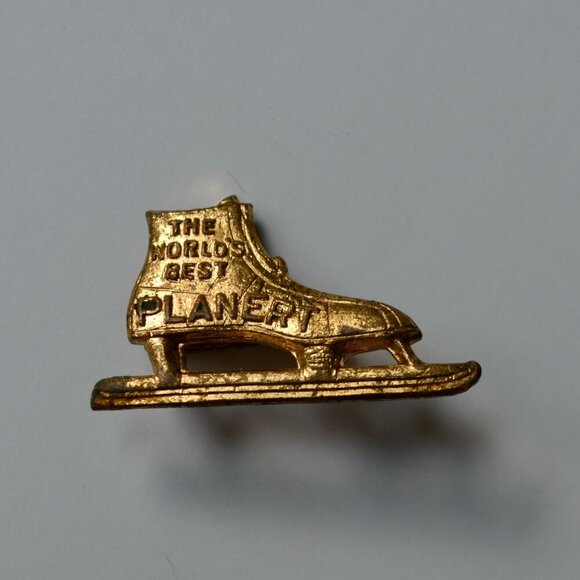 Planert Vintage Gold Pin Button Skate The World's Best - Picture 2 of 4